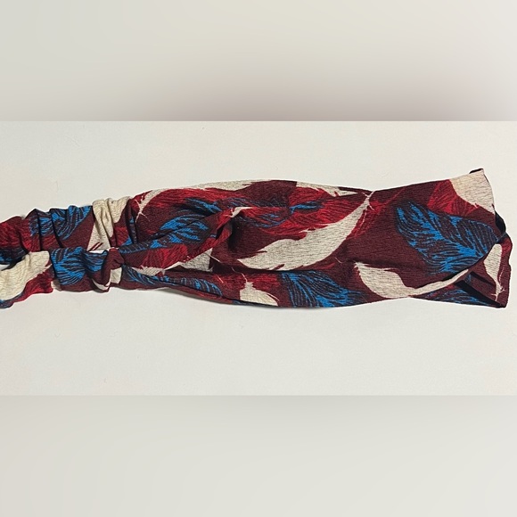 Red & Blue Feather Pattern Elastic Twist Front Headband - Picture 5 of 8